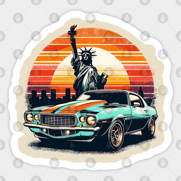 Camaro with Statue of Liberty Sticker by Vehicles-Art